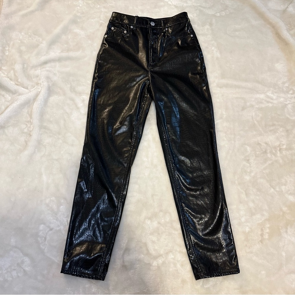 H&M Divided High Waist Black Snake Print Faux Leather Pants Size 4